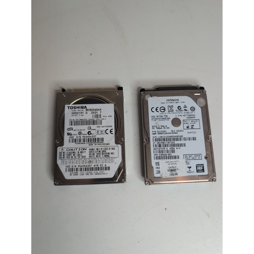 Lot Of 2 Hardrives Toshiba HDD2191 And Hitachi 5K750-750